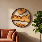 Minimalist Round Olive Wood Wall Clock | Luxury Metal Hoop Statement Clock
