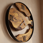 Minimalist Round Olive Wood Wall Clock | Luxury Metal Hoop Statement Clock