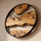 Minimalist Round Olive Wood Wall Clock | Luxury Metal Hoop Statement Clock