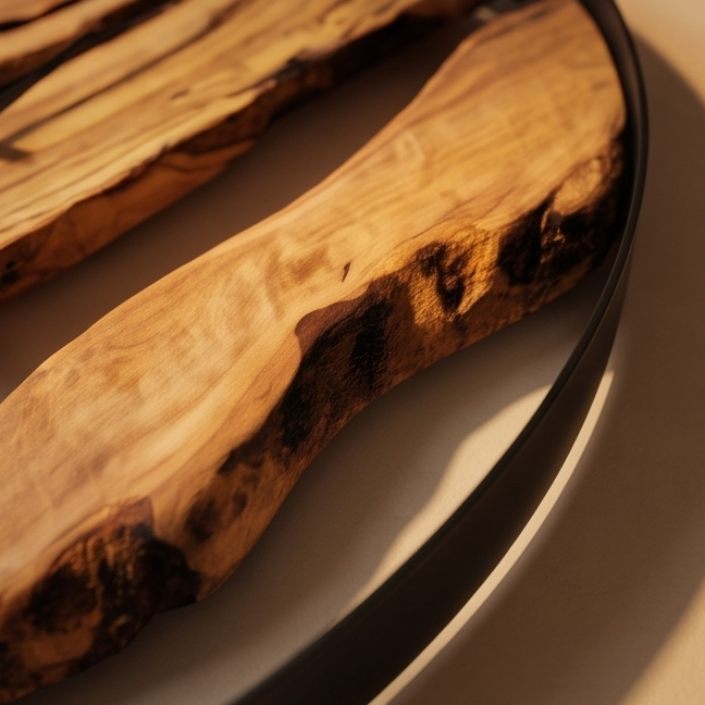 Minimalist Round Olive Wood Wall Clock | Luxury Metal Hoop Statement Clock