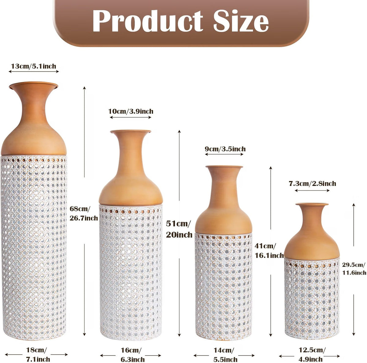 Rustic Charm Metal Vases – Set of 4