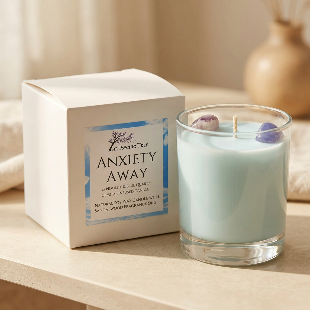 Crystal scented candle with gift box on a warm neutral background