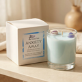 Crystal scented candle with gift box on a warm neutral background